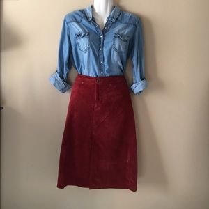 Vintage Gap Burnt Red Brick Genuine Leather Slit Pencil Skirt Satin Lined